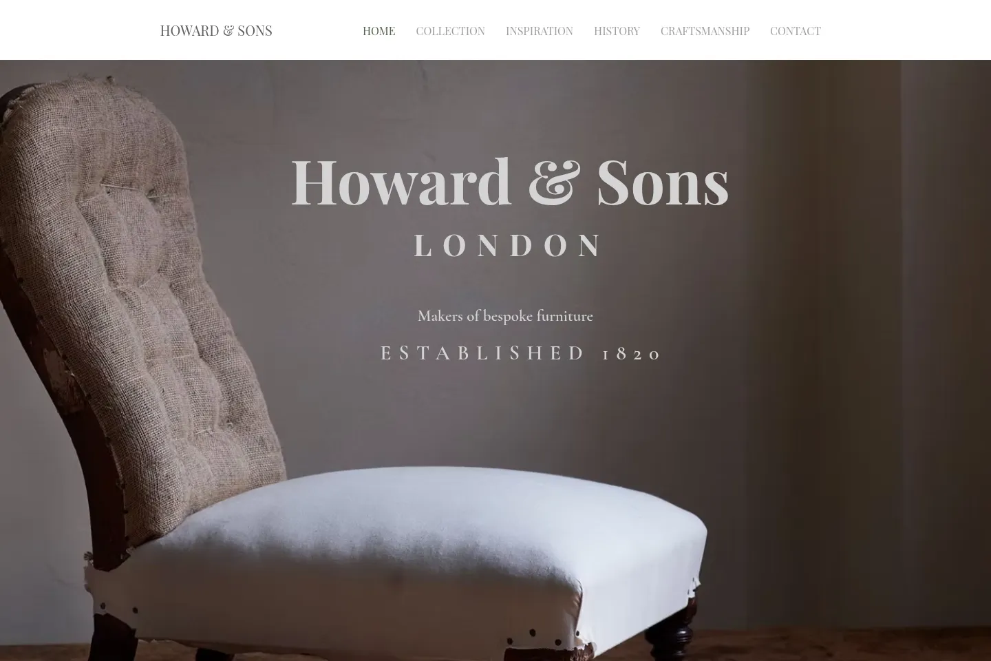 First screen of Howard & Sons London
