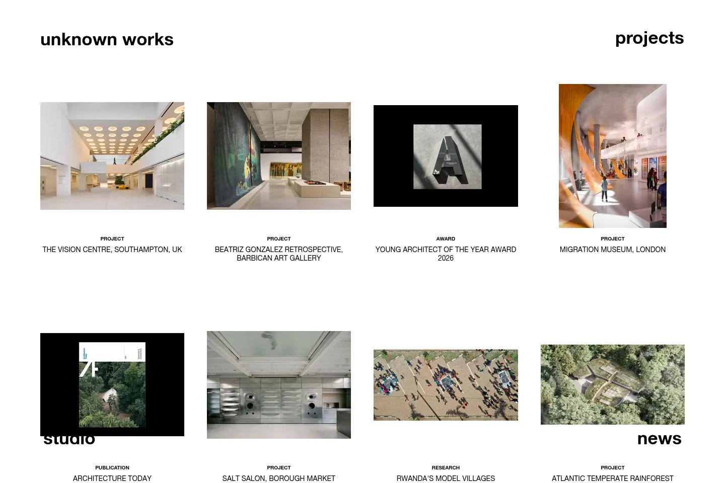 First screen of Unknown Works