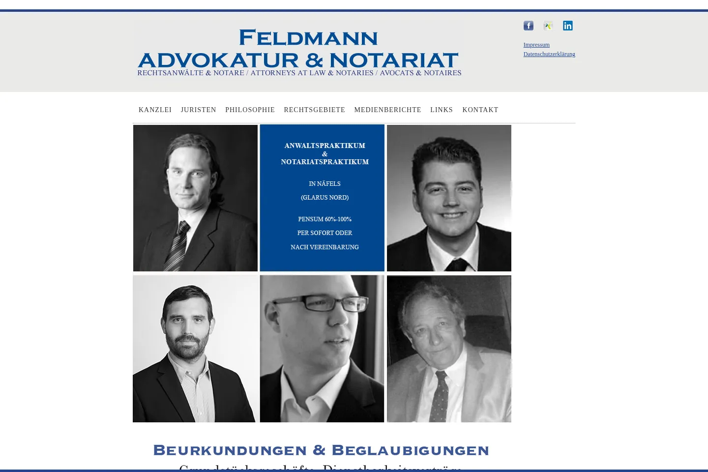 First screen of Feldmann Advokatur & Notariat