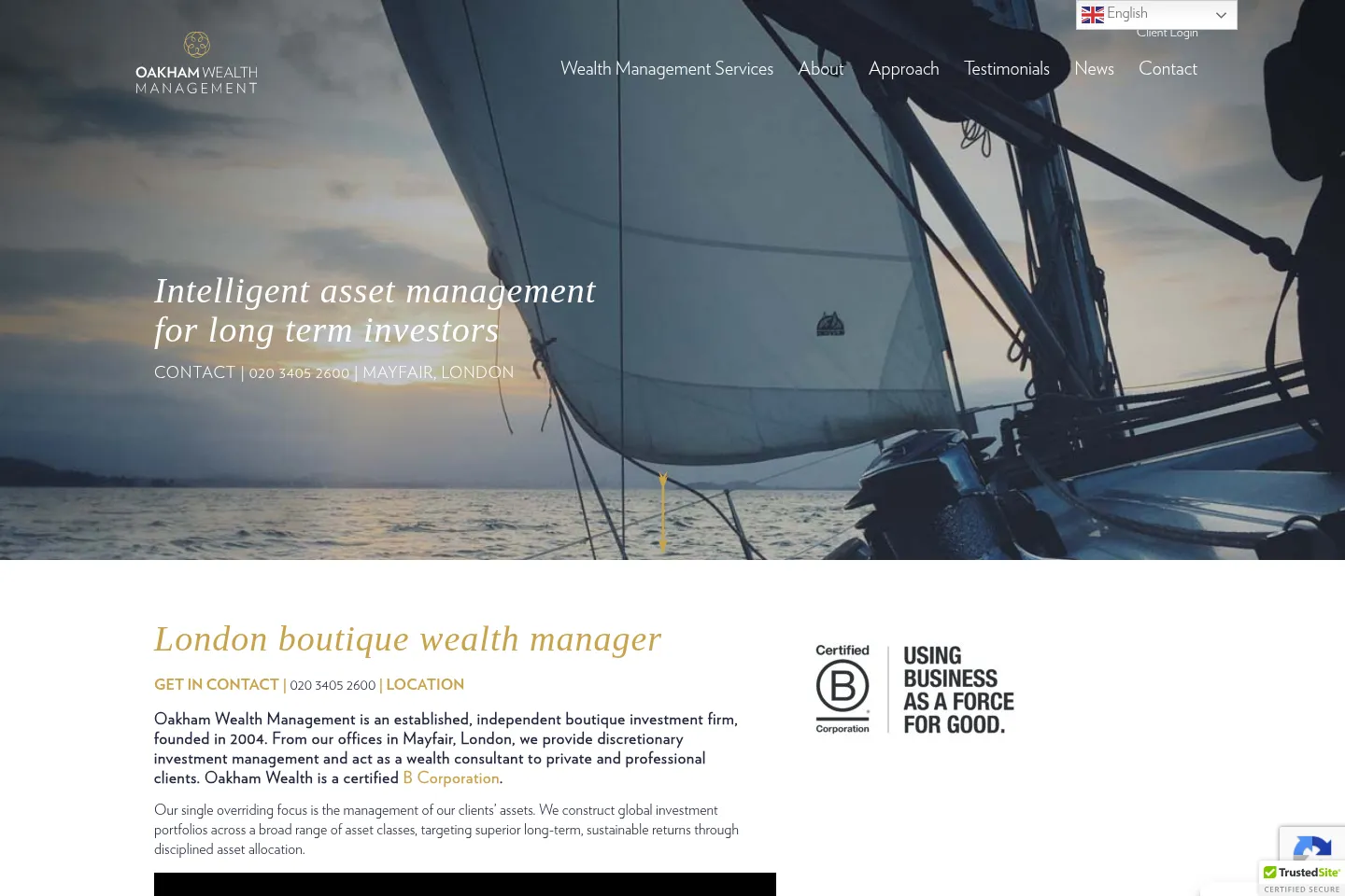 First screen of Oakham Wealth
