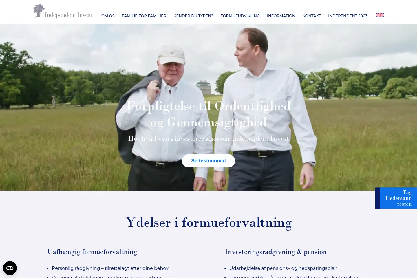 First screen of Tiedemann Independent
