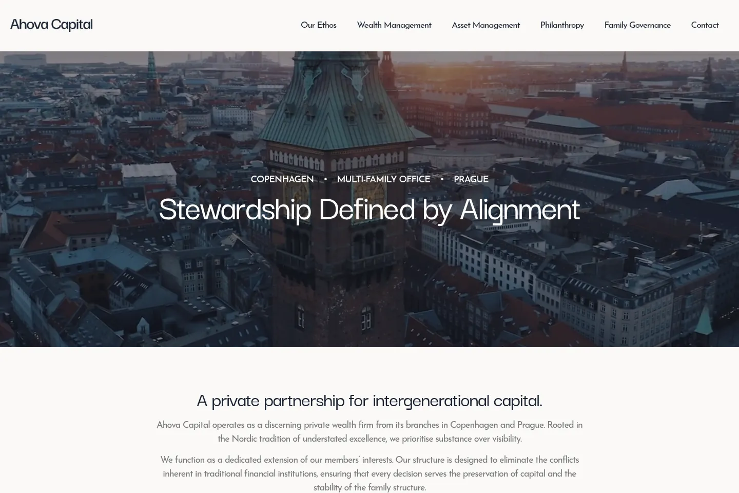 First screen of Ahova Capital