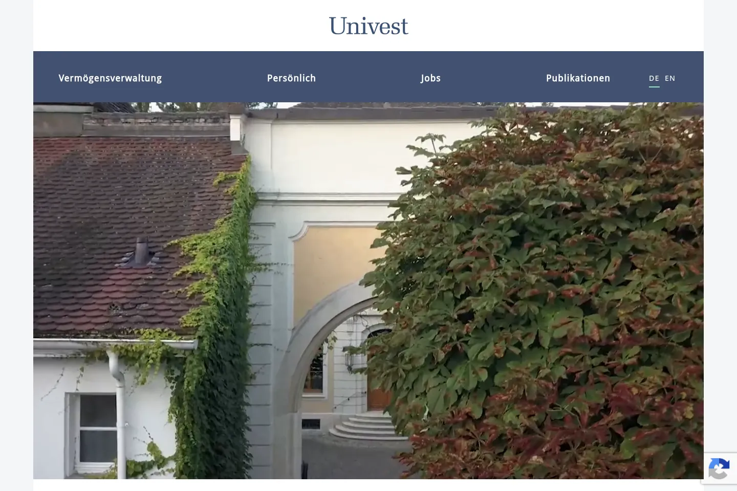 First screen of Univest