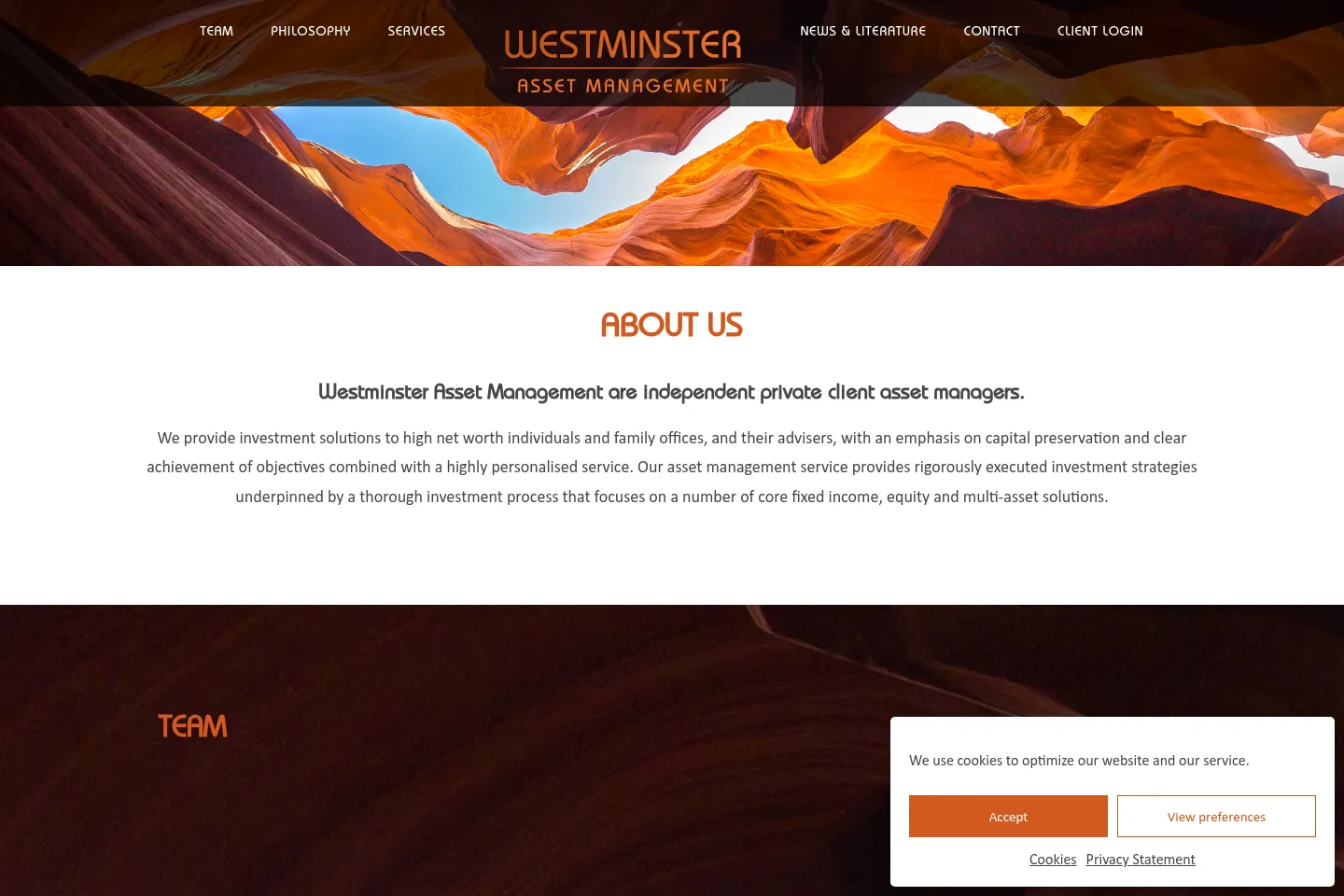First screen of Westminster Asset Management