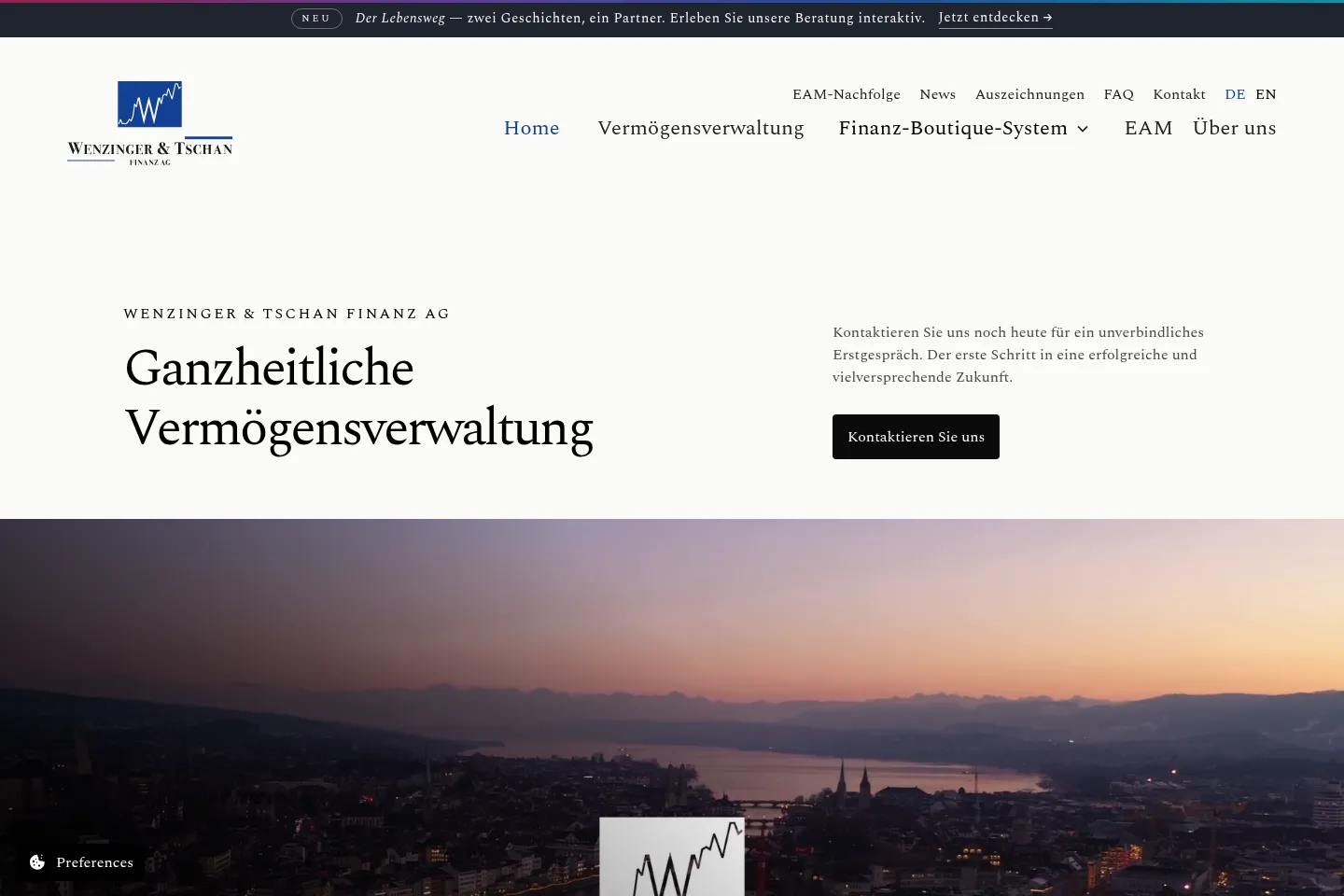 First screen of Wenzinger & Tschan