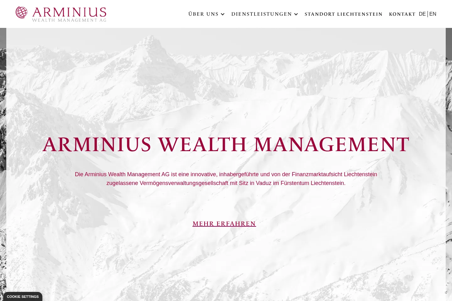 First screen of Arminius Wealth Management