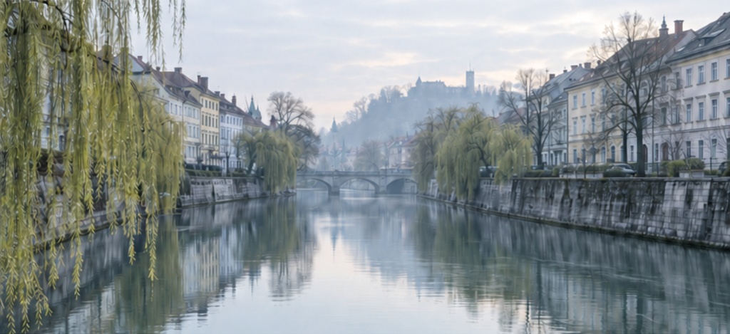 Ljubljanica, mestno obrežje in Ljubljanski grad